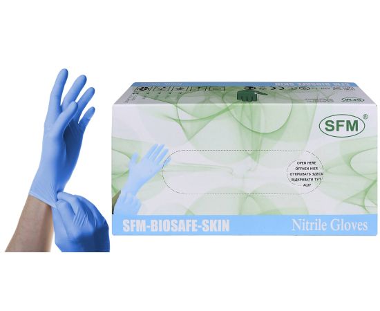 Перчатки нитрил. M SFM, голубые,  (1уп. /50 пар / 100 шт.)